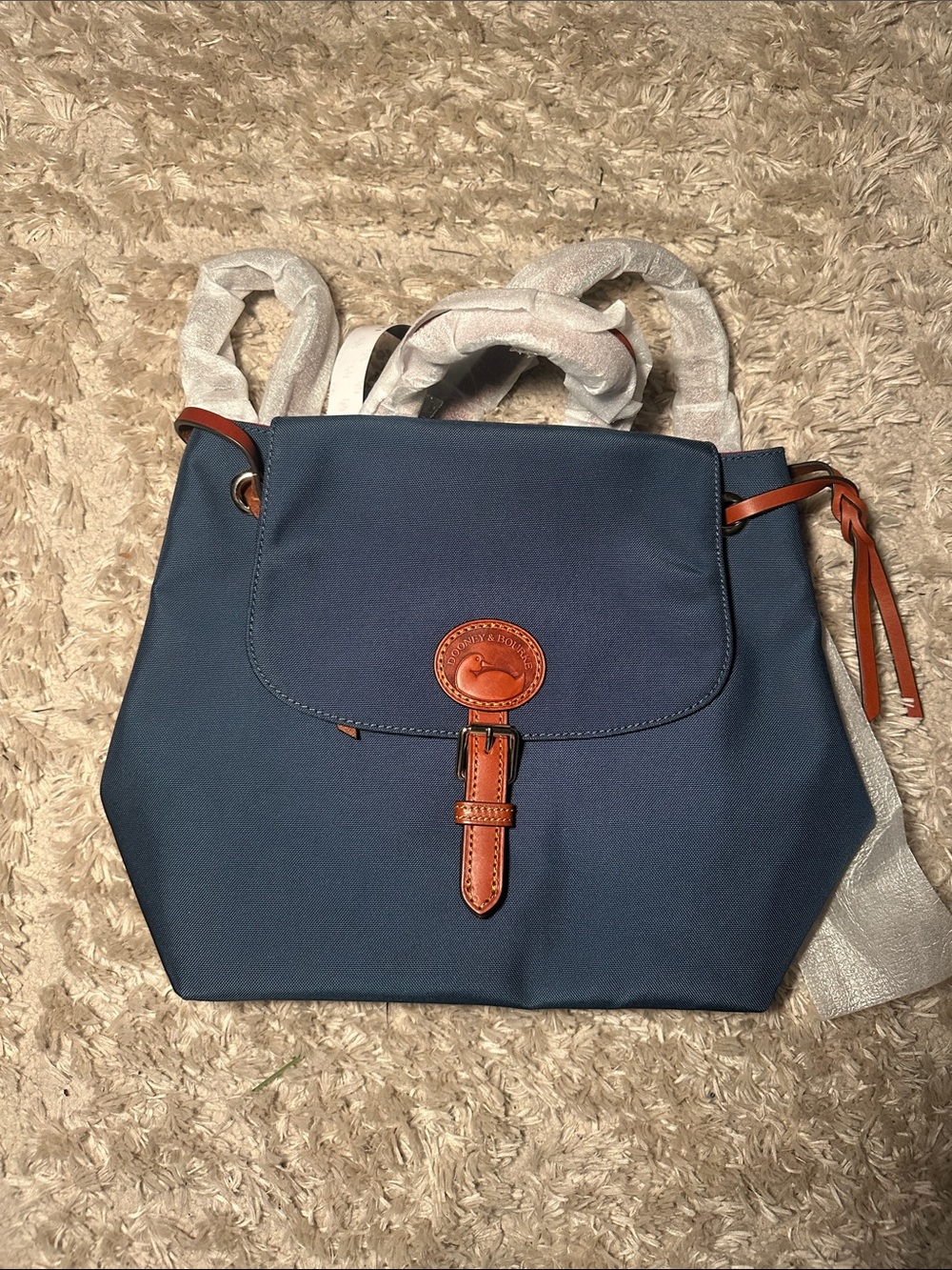 Dooney & Bourke Navy Backpack with Brown Leather Trim